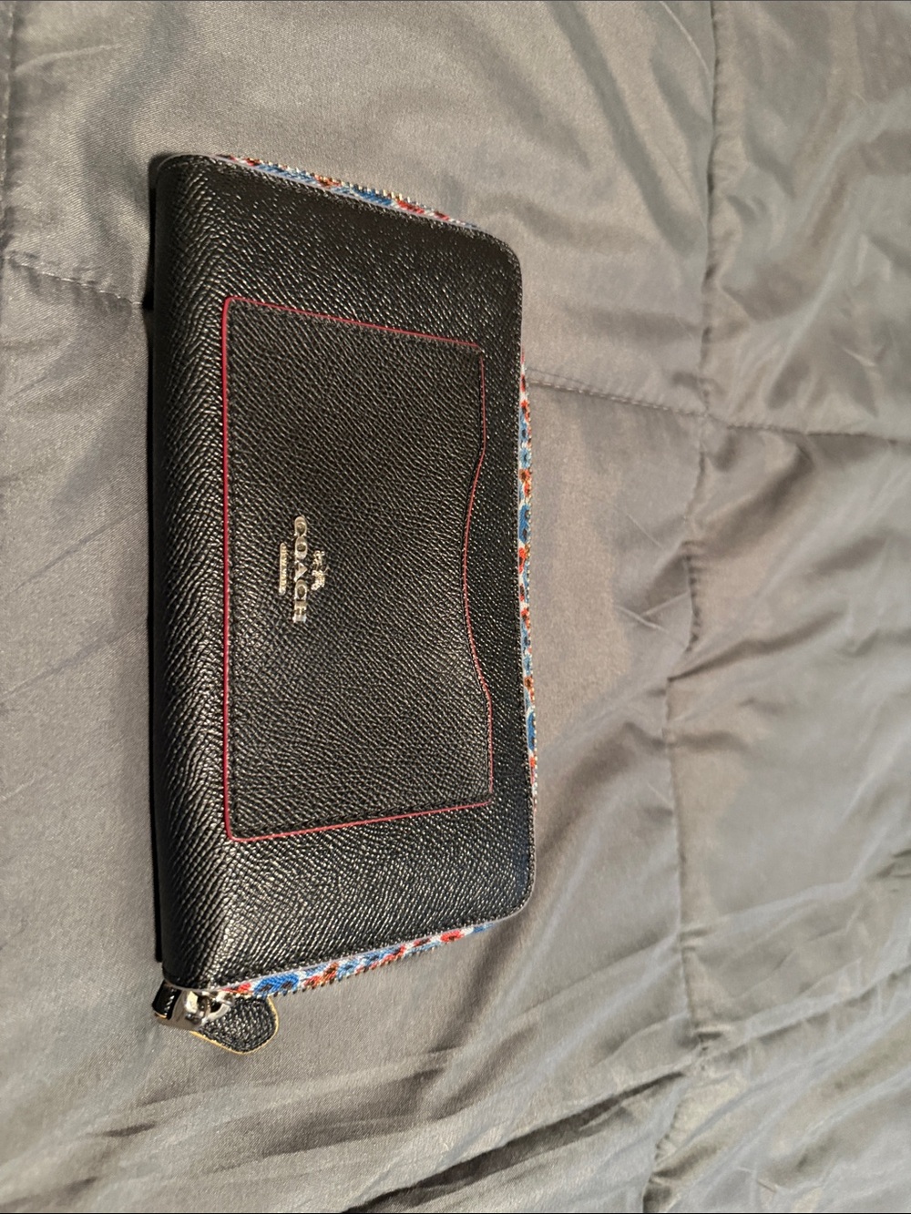 Coach Black Zip-Around Wallet with Multicolor Edge Trim